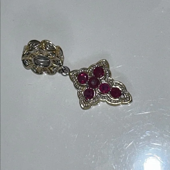NWOT Gems En Vogue Sterling Silver Genuine Ruby 14 Gold Accent Cross Charm Boho - Picture 1 of 7